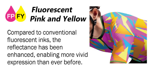 Fluorescent Pink and Yellow: Compared to conventional fluorescent inks, the reflectance has been enhanced, enabling more vivid expression than ever before.