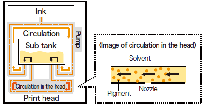 Ink circulation mechanism inside the head